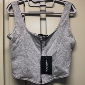 NWT Pretty Little Things Grey Sweat Zip CropTop, USA 12
